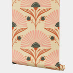 papier peint fleurs stylisées art déco beige rose noir résistant humidité autocollant chambre cuisine