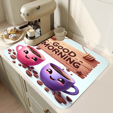 tapis cuisine absorbant gris motif machine espresso antidérapant étanche évier moderne