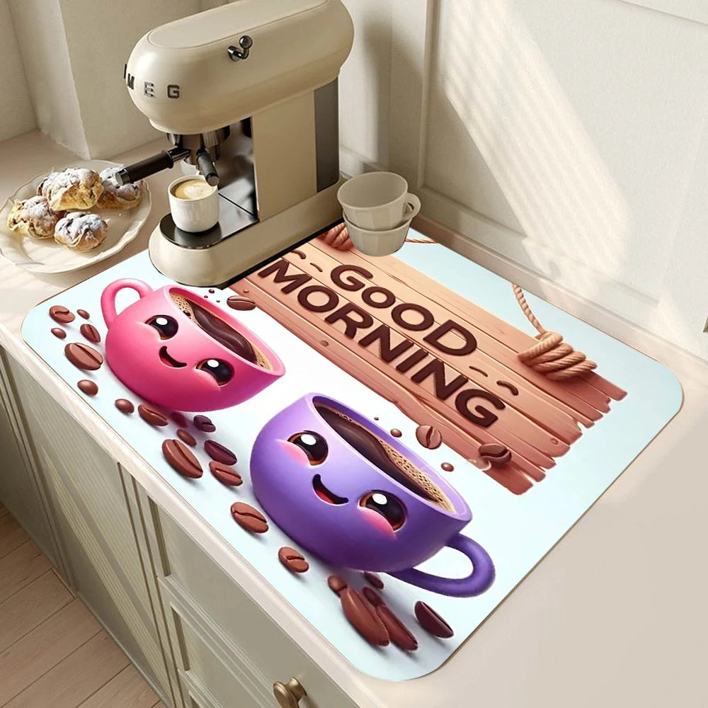 tapis cuisine absorbant gris motif machine espresso antidérapant étanche évier moderne