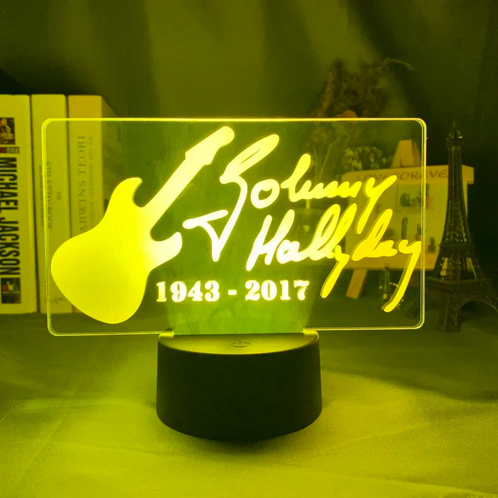 lampe nuit 3d portrait johnny hallyday veilleuse led couleur changeante telecommande usb
