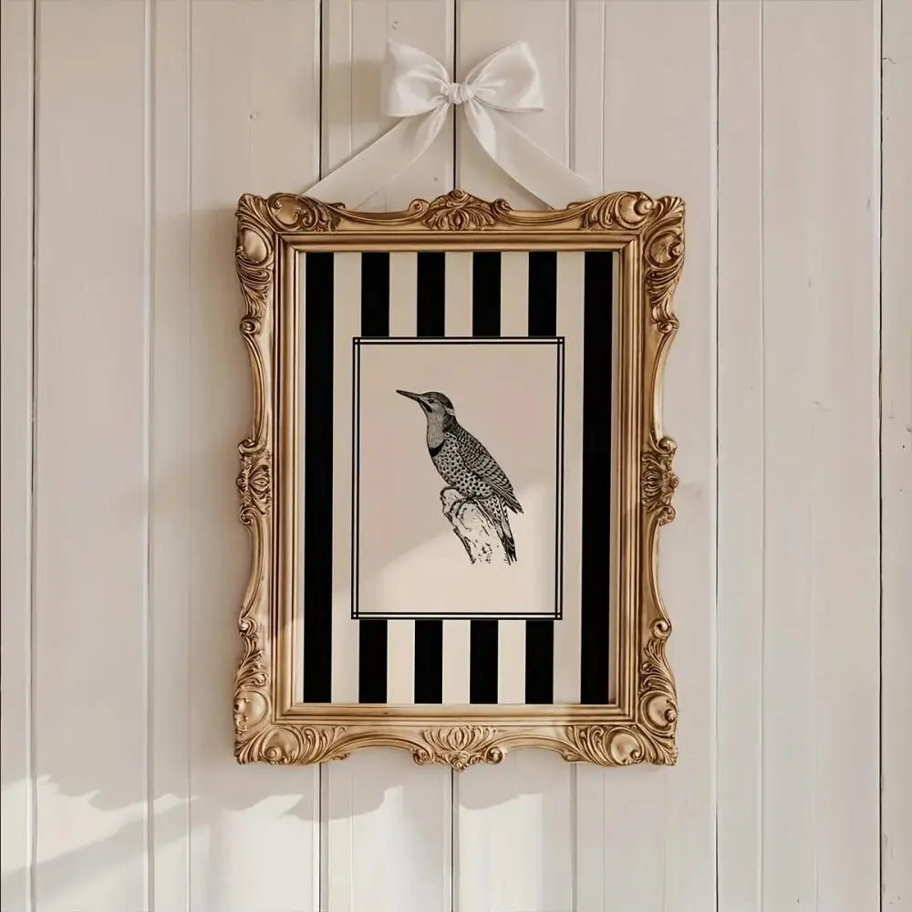 affiche abstraite oiseau plante rayures noires minimaliste classique salon décoration mur toile sans cadre