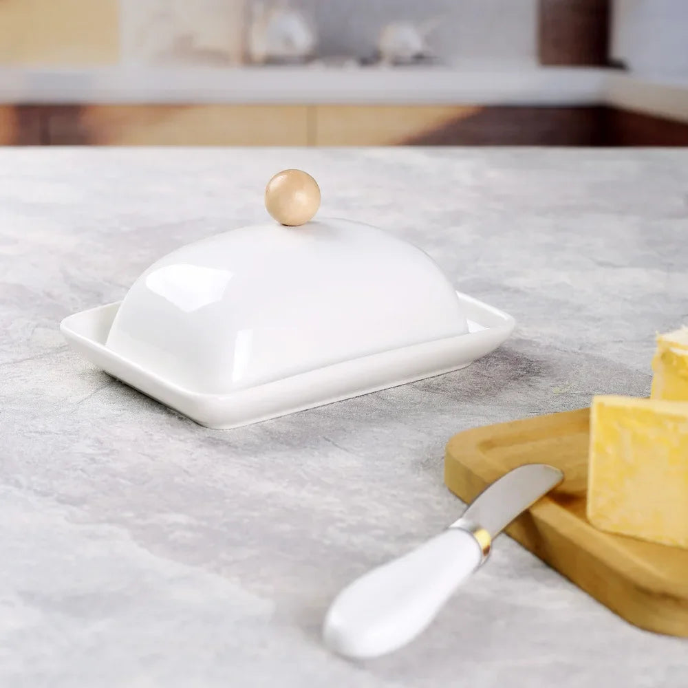 porte beurre céramique rectangle noir jaune blanc uni moderne spatule