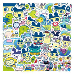 sticker dessin animé personnages animés couleurs vives bleu vert jaune rose noir blanc