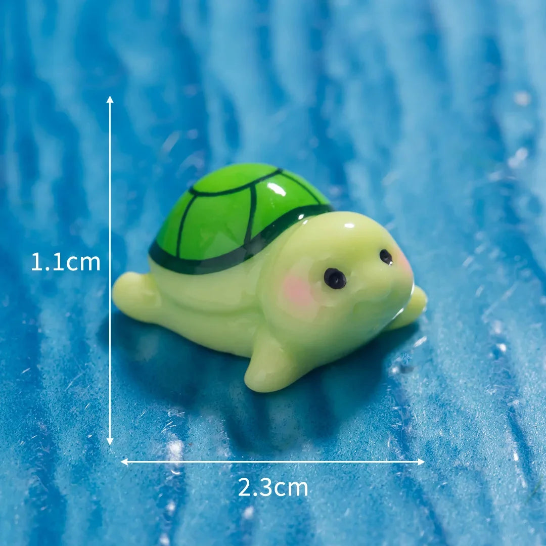 ornements miniature tortues résine vert jaune rayures cartoon coquilles galets feuilles lotus 14+