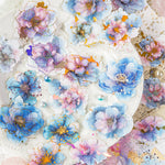 sticker floral abstrait adhésif bleu violet rose vert doré fleur étoile lune papillon