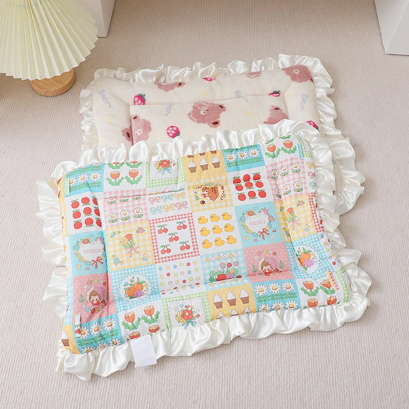 coussin animal motif floral imprimé bleu rose blanc doux adhésif lavage main respirant hiver