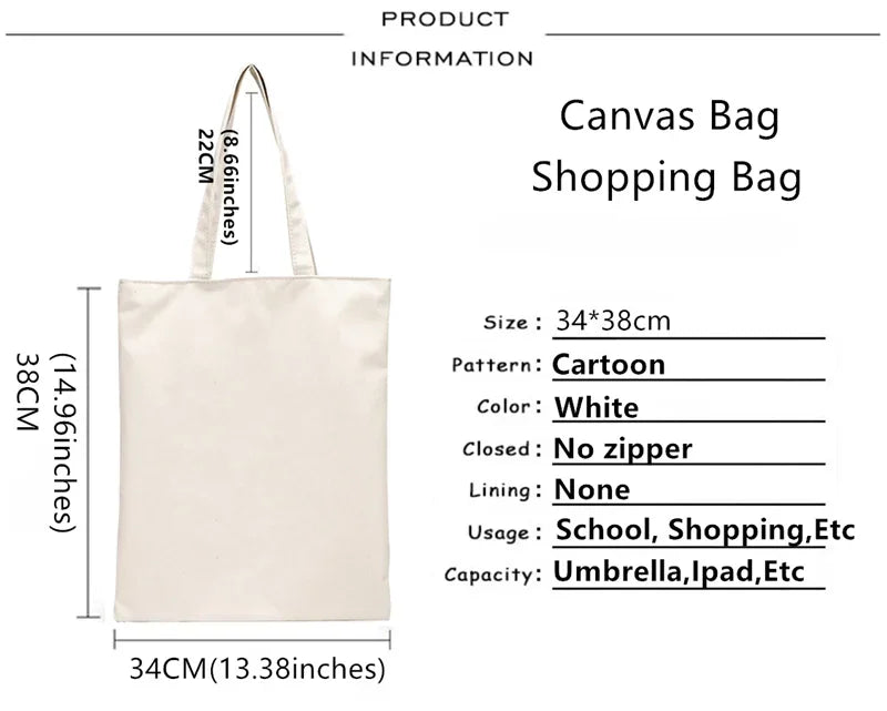 sac main toile dessin animé blanc moderne sans fermeture éclair coton décontracté usage quotidien