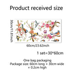 sticker mural oiseaux branches fleurs colorées bleu gris jaune rose vert adhésif pvc artistique