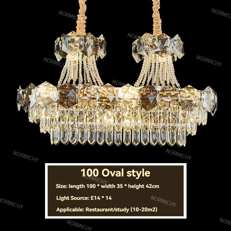 lustre cristal doré moderne grand salon salle manger luxe élégant suspension intérieur