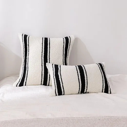 housse coussin polyester noir blanc rayé moderne décoration maison voiture 45x45cm 30x50cm