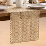 chambre coucher salon chemin table jute tissu rustique géométrique beige clair grande table