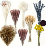 bouquets pampas marron clair beige blanc feuilles vertes plumes blanches décoration intérieure mariage boho