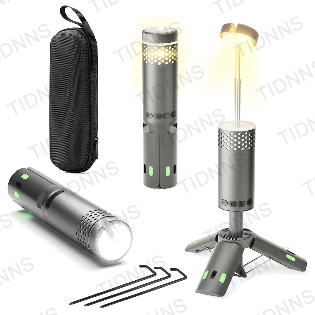lampe poche portable rechargeable led doré gris perforée boutons noirs moderne compact trépied magnétique