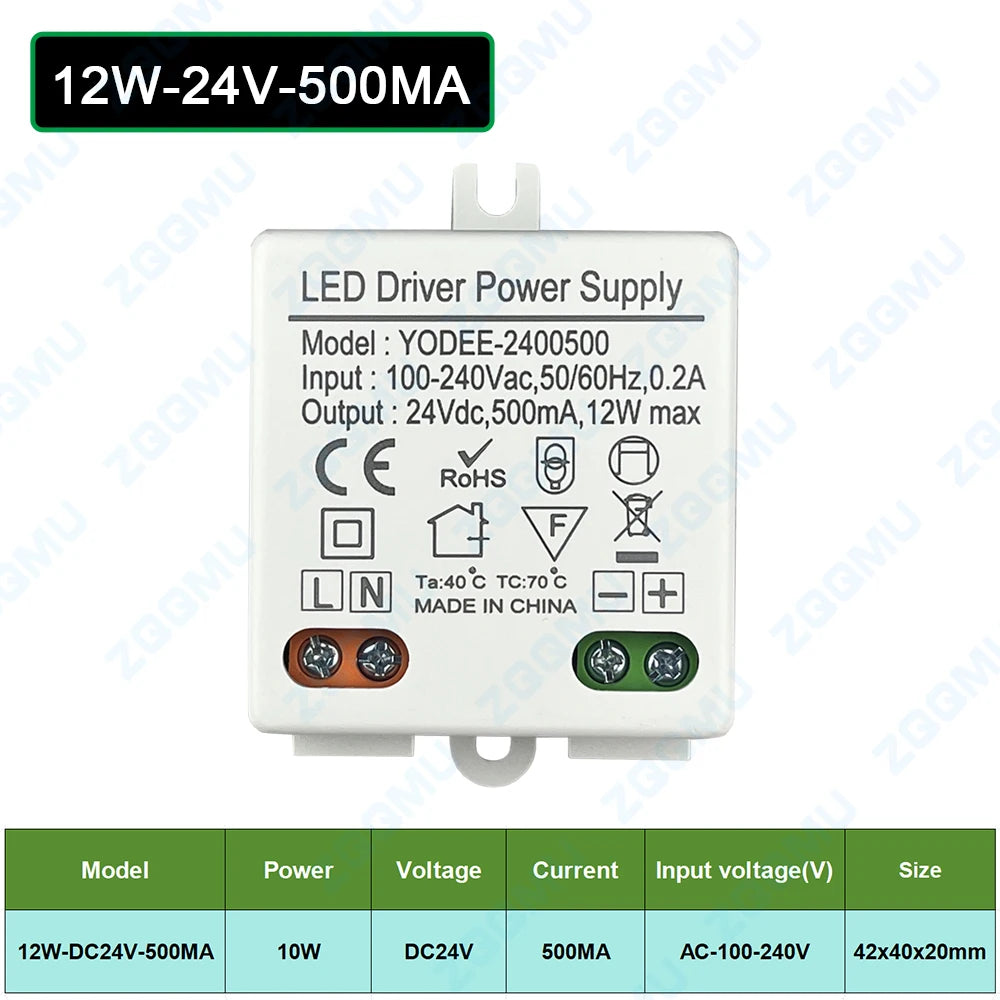 alimentation led 12v 24v 6w 10w 12w blanc moderne compact deux boutons deux bornes