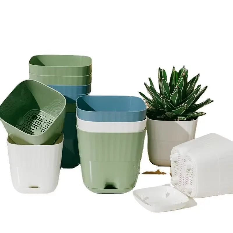 pots plante plastique moderne rayures blanc vert bleu drainage jardin intérieurextérieur