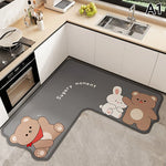 tapis sol cuisine marron gris noir blanc visage animaux ours chat panda dessin animé
