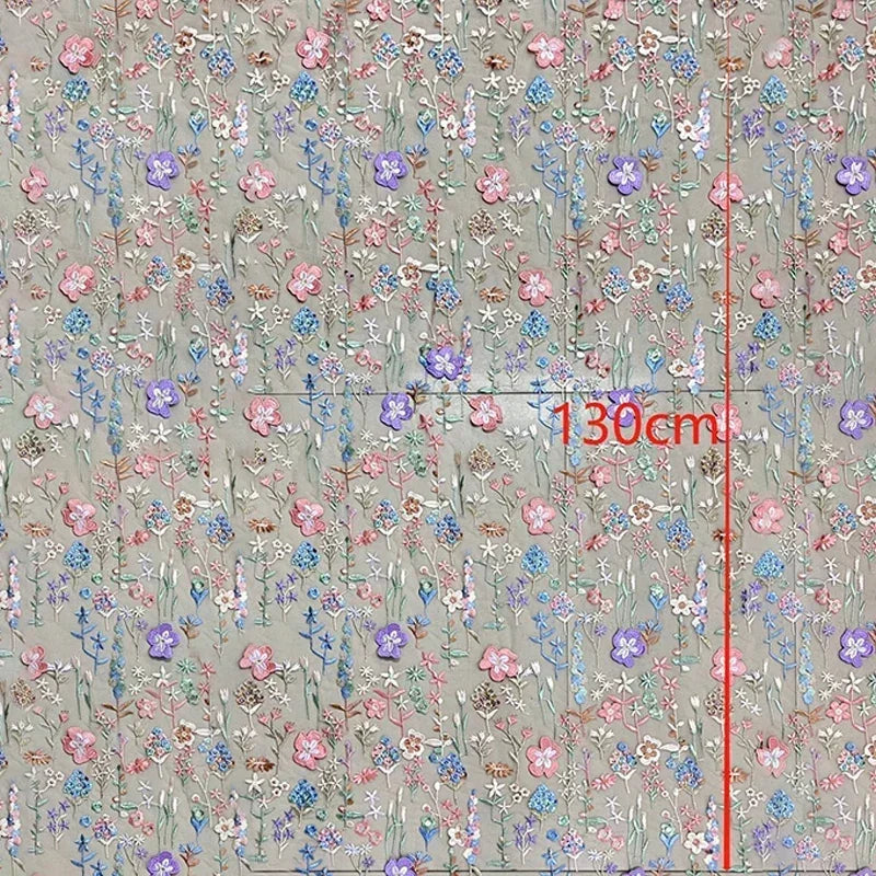 tissu brodé floral semi transparent polyester multi couleurs occasion quotidien tulle 3d embossé trame