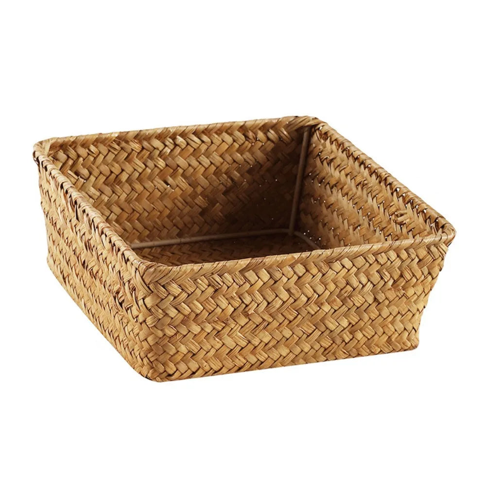 paniers rangement tressés marron clair rustiques empilables rangement écologique multifonctionnels