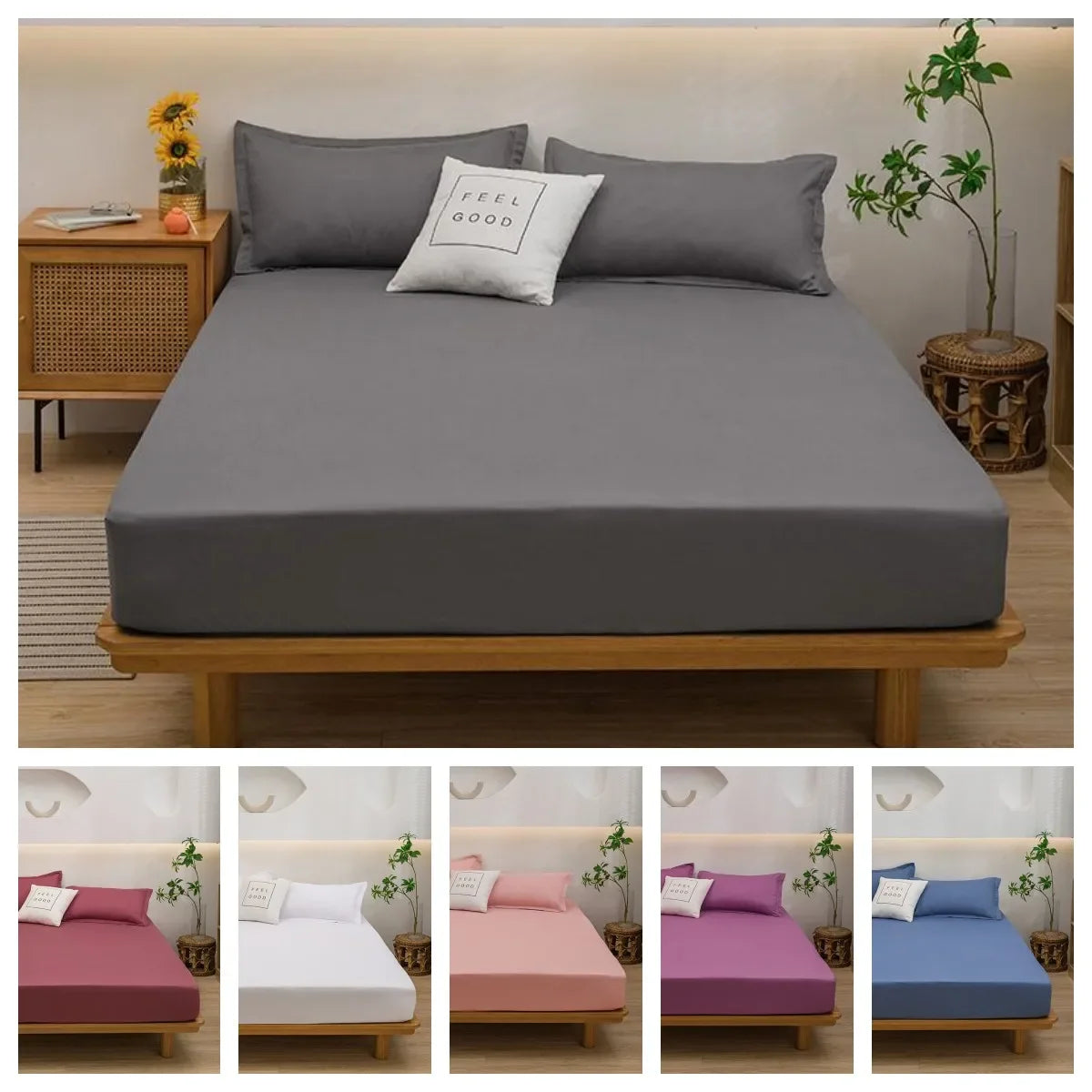 drap plat uni gris élastique lit adulte qualité moderne linge lit polyester 120x200x25cm