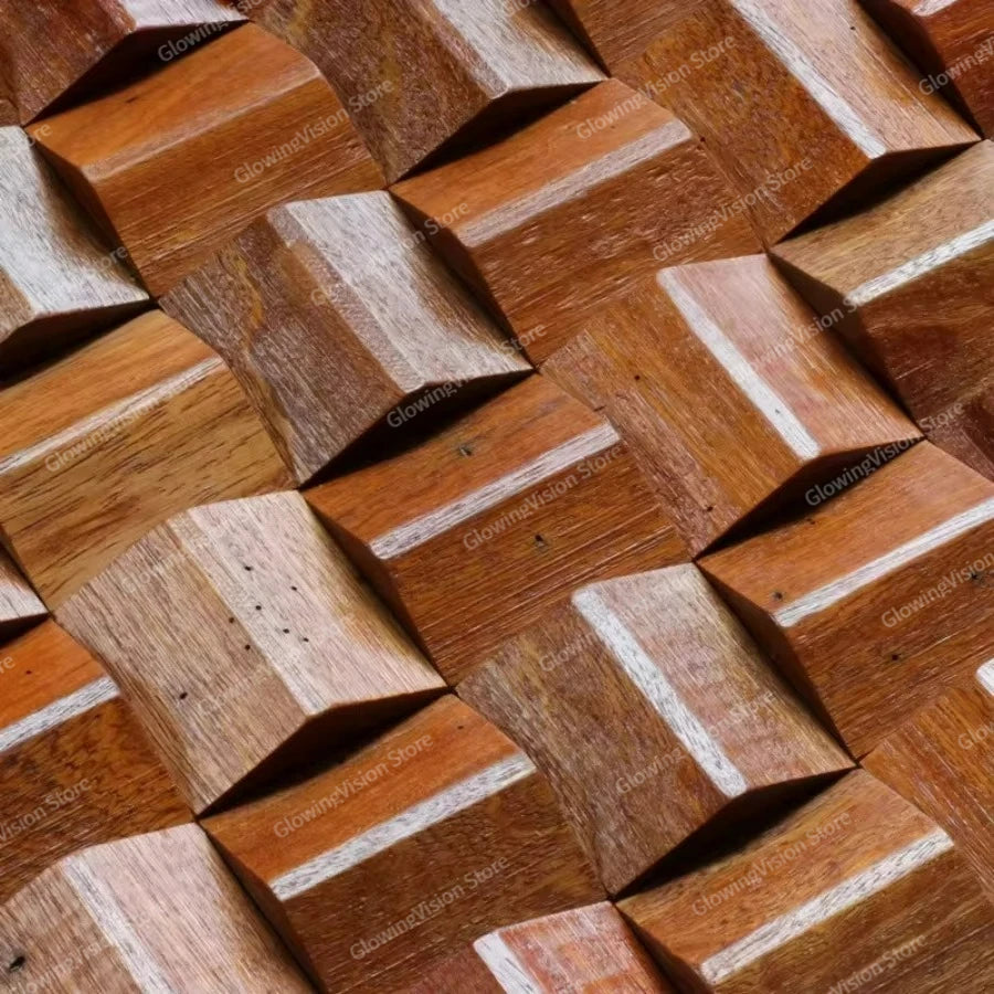 panneau décoratif bois cubes géométriques moderne marron clair foncé autocolant 3d