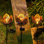 lampe solaire décorative fleurs stylisées orange doré moderne cristaux led autoinstallation patio