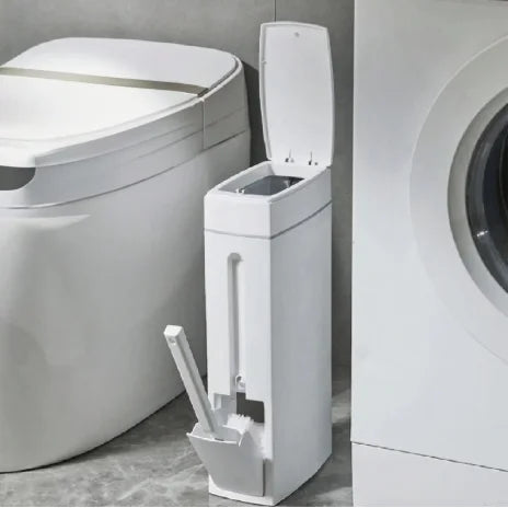 poubelle salle bain brosse wc intégrée blanc moderne sac déchets