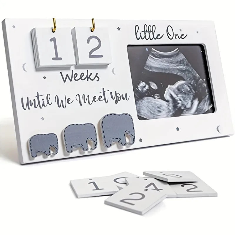 cadre photo blanc éléphants découpés moderne compte rebours semaines femmes enceintes decoration pépinière