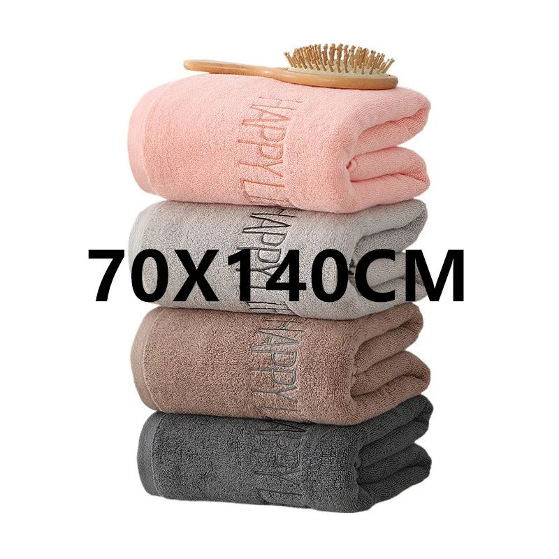 serviettes bain coton motif happy life séchage rapide moderne rose clair gris blanc