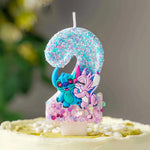 bougies numériques bicolores paillettes personnages animés bleu rose blanc decoration anniversaire enfants