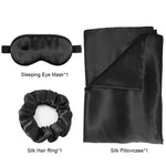 ensemble taie d'oreiller masque sommeil scrunchie soie naturelle vert foncé satiné élégant moderne