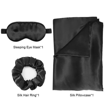 ensemble taie d'oreiller masque sommeil scrunchie soie naturelle vert foncé satiné élégant moderne
