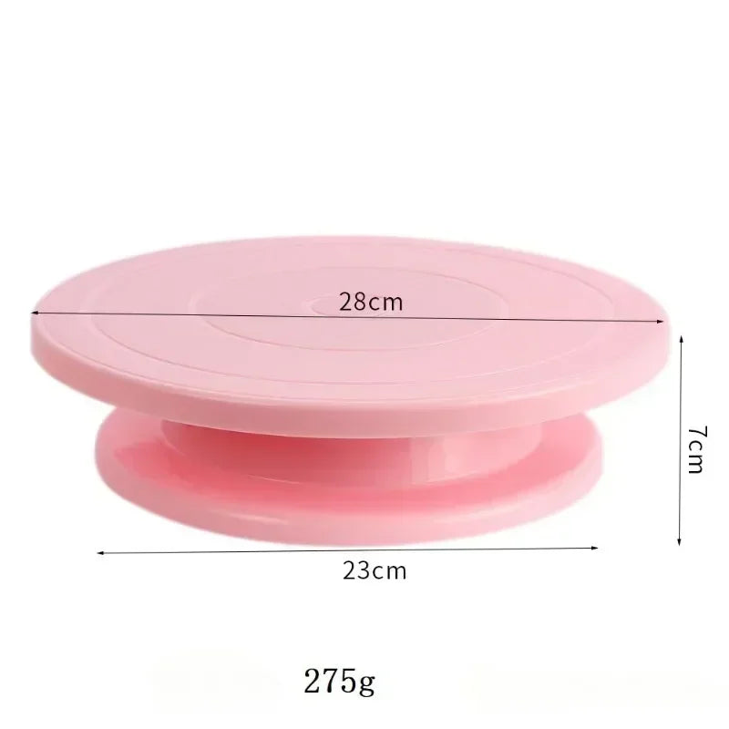 tourne gâteau moderne plateau plastique rose bleu violet blanc pâte décoration cake stand rotating