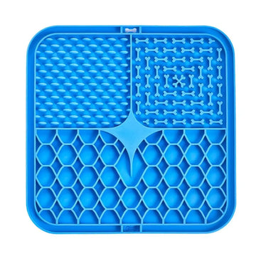 tapis jeu chien texturé antidérapant bleu gris violet hexagons os points moderne
