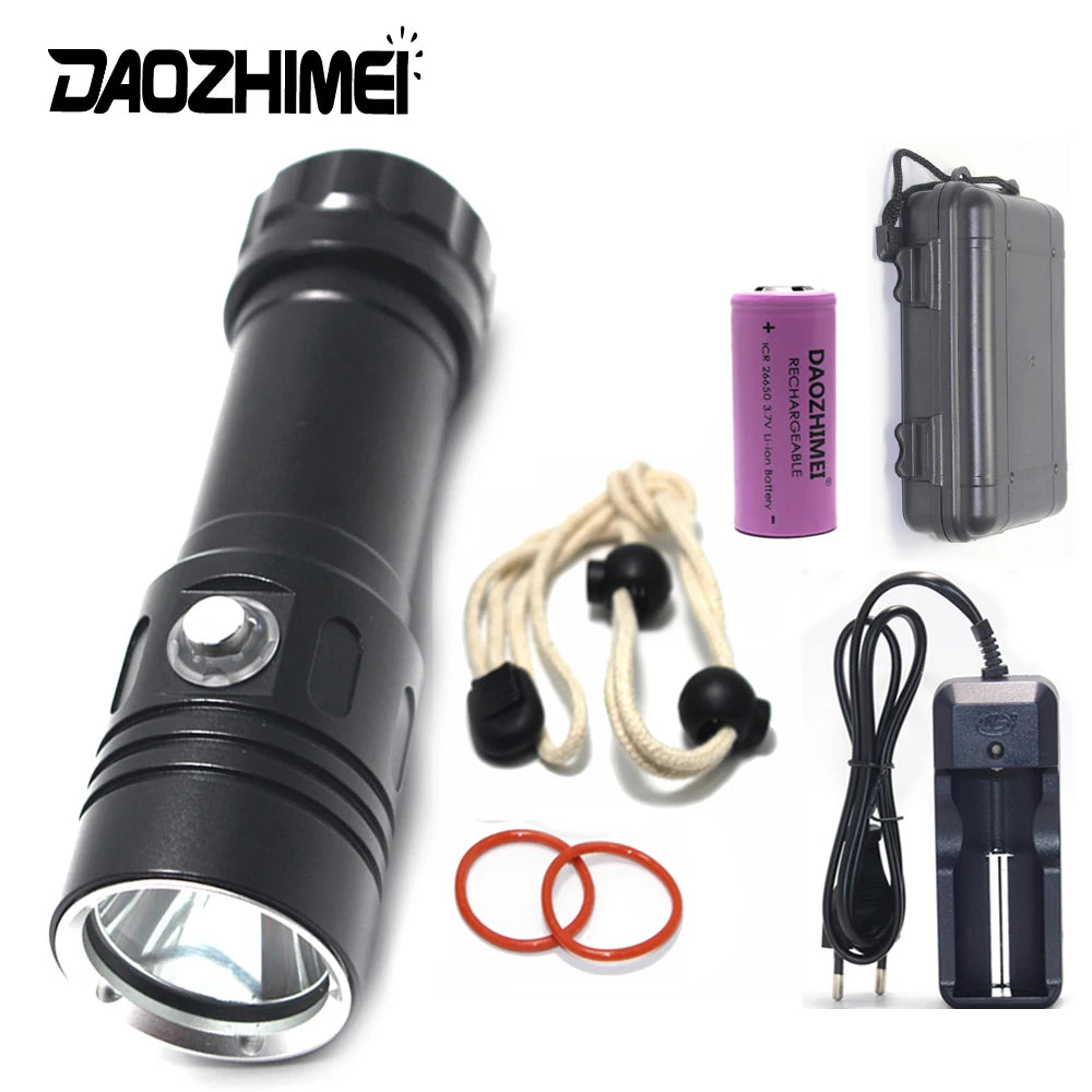 torche led rechargeable plongee camping 10w 6000lm 80m etanche noire