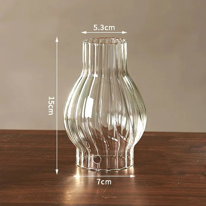 lampe poser moderne transparent base bois brun doré ridées minimalistes