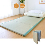tapis pliable moderne rayures horizontales beige vert clair minimaliste