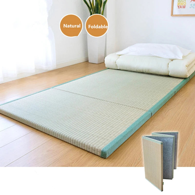 tapis pliable moderne rayures horizontales beige vert clair minimaliste