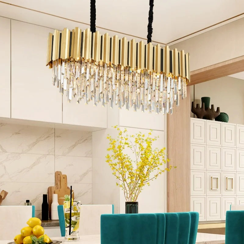 Lustre Cristal Acier Inoxydable Pendentif Éclairage Salon Salle Manger Moderne Élégant Touch Control