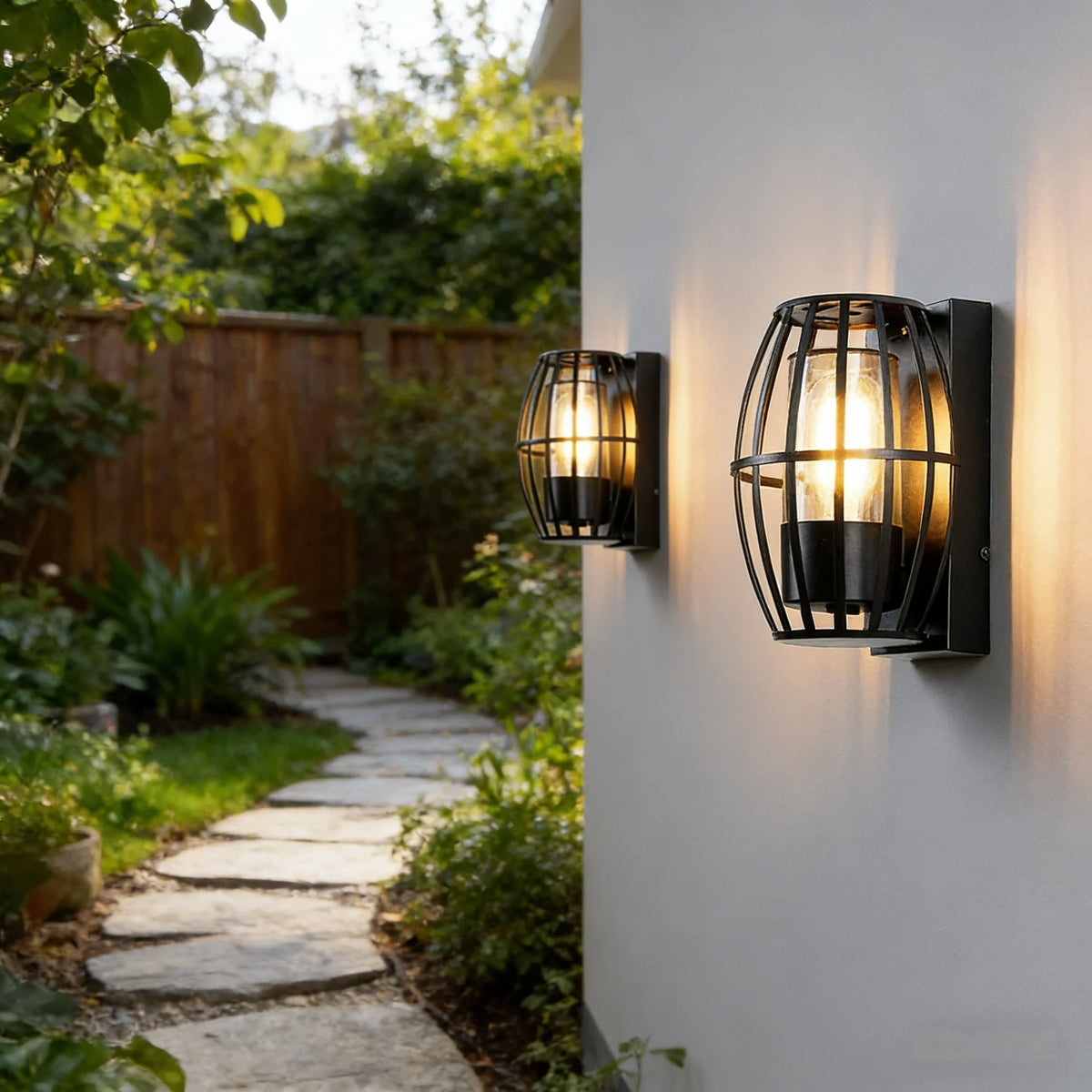 lampe murale moderne noire ip65 éclairage extérieur grille métallique fixations autonomes jardin balcon