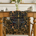 chemin table vintage motif floral dragonfly polyester noir or rouge jaune bleu artisanal