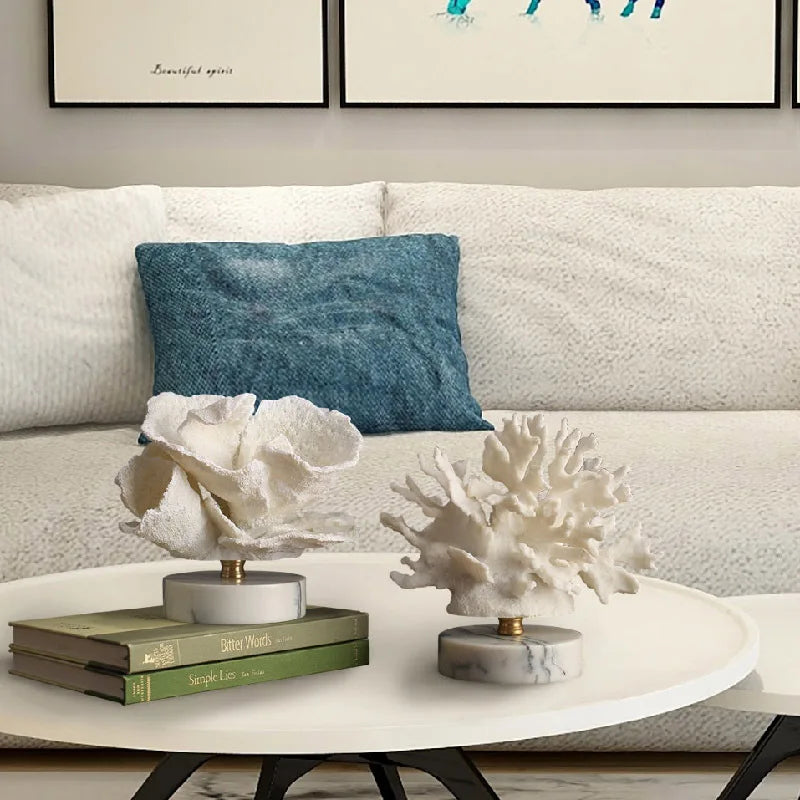 décoration moderne coraux artificiels résine blanche texture corail naturel salon table basse exposant