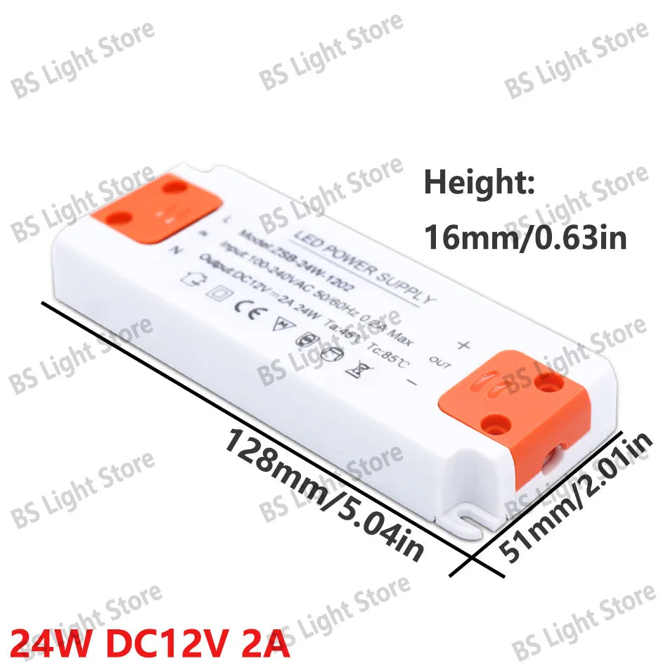 alimentation led 12v 24v 100v 240v 12w 18w 24w 36w 60w 120w blanc or