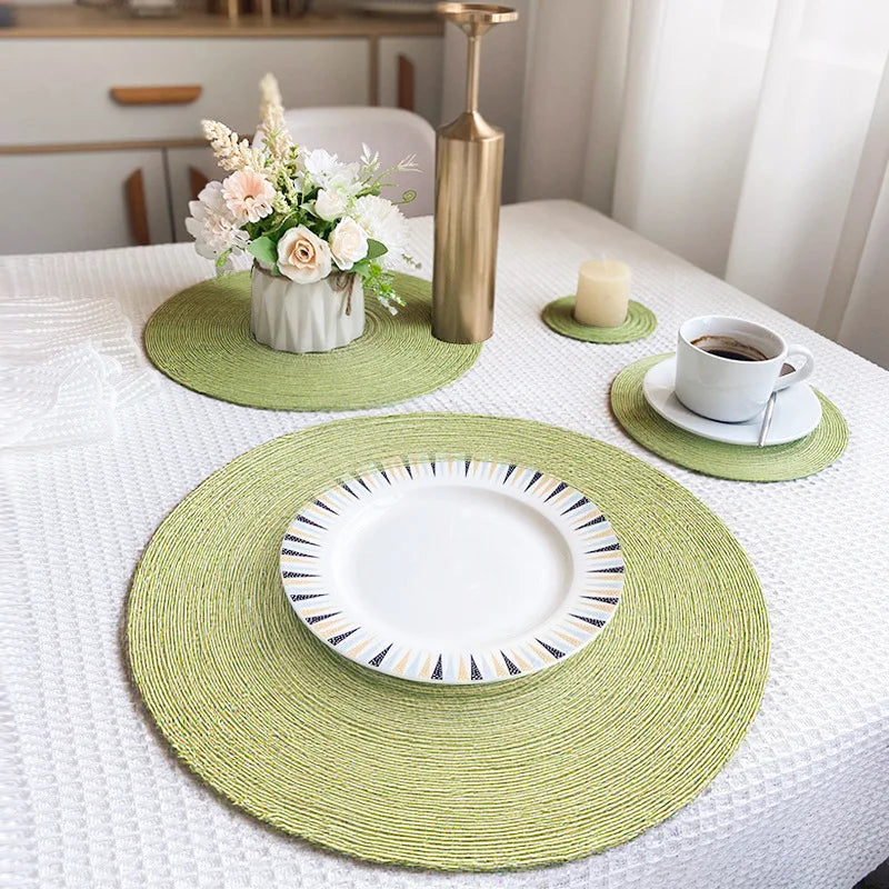 placemats tissés moderne spirale vert bleu beige gris opaques table