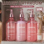 distributeurs douche rose verre texturé moderne ensemble salle bain 500ml translucent