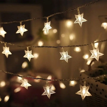 guirlande lumineuse led étoile blanche dorée décoration noël mariage fête extérieur intérieur longue