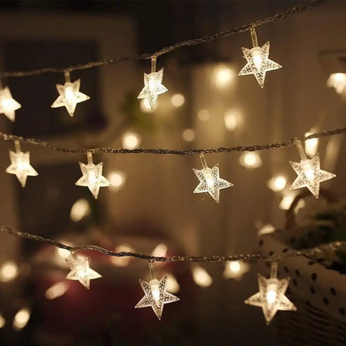 guirlande lumineuse led étoile blanche dorée décoration noël mariage fête extérieur intérieur longue