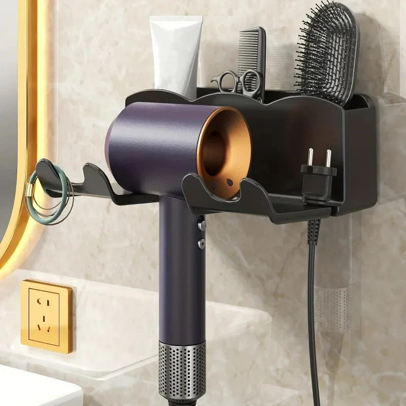 support mural sèche cheveux rangement salle bain sans perçage brosse peigne fixations modernes accessoires