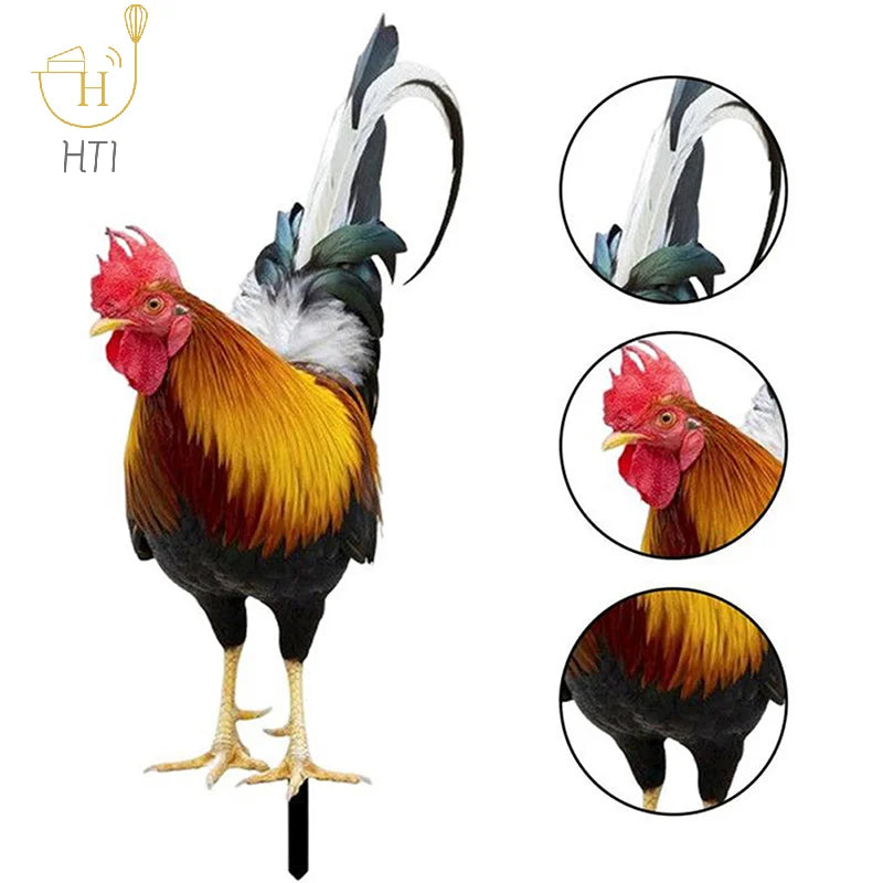 décoration jardin coq rouge orange plumes rustique extérieur résistant intempéries