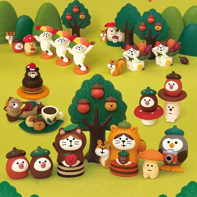 figurines animaux résine japonais vert marron orange blanc rouge gris personnages animaux arbres fruits