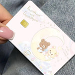 sticker adhésif carte bancaire dessin animé ours mignon rose bleu clair blanc